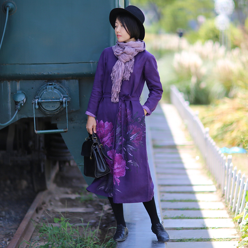 Linen Dress Wrap - Warm Cotton Linen Peony Print round
