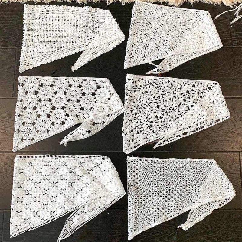 Headband Summer Knit - Crochet Lace Bandana Headband White Woven
