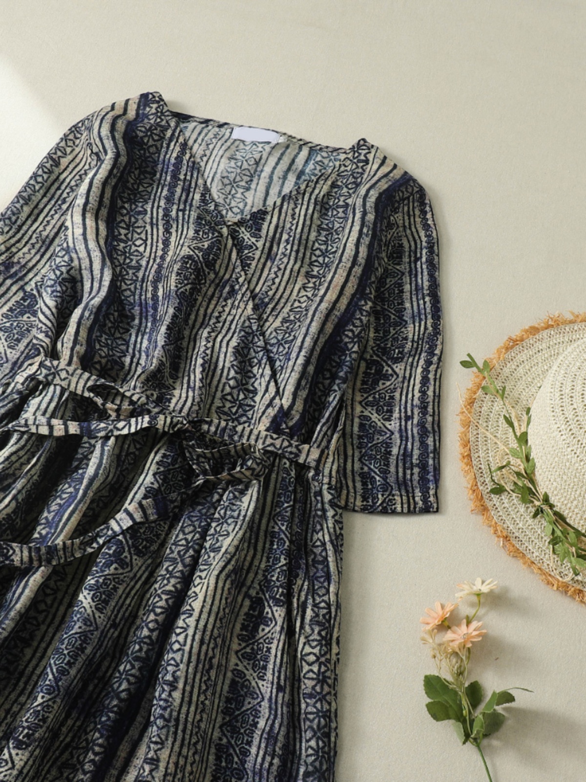 V-Neck Short Sleeve Midi Dress - Linen Dress Wrap 리뷰 및 가격