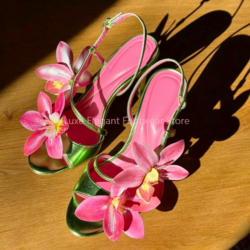 Red Flower Decor Back Strap Ho - Sandal Strappy Heeled 리뷰 및 가격