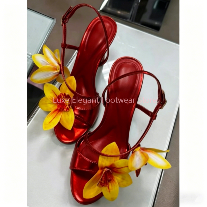 Red Flower Decor Back Strap Ho - Sandal Strappy Heeled 리뷰 및 가격