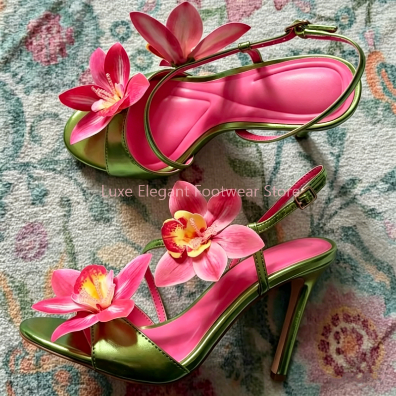 Red Flower Decor Back Strap Ho - Sandal Strappy Heeled 리뷰 및 가격