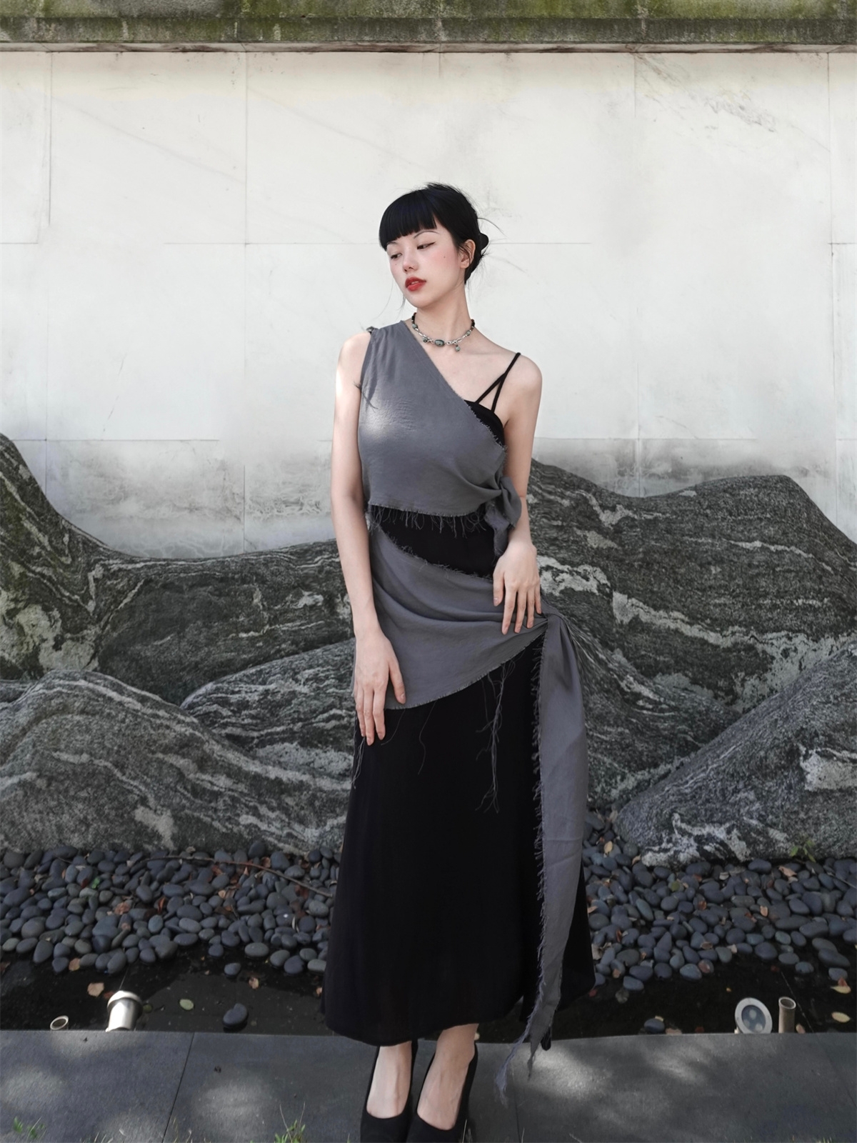 Chill Grey Cotton Linen Black  - Linen Dress Wrap 리뷰 및 가격