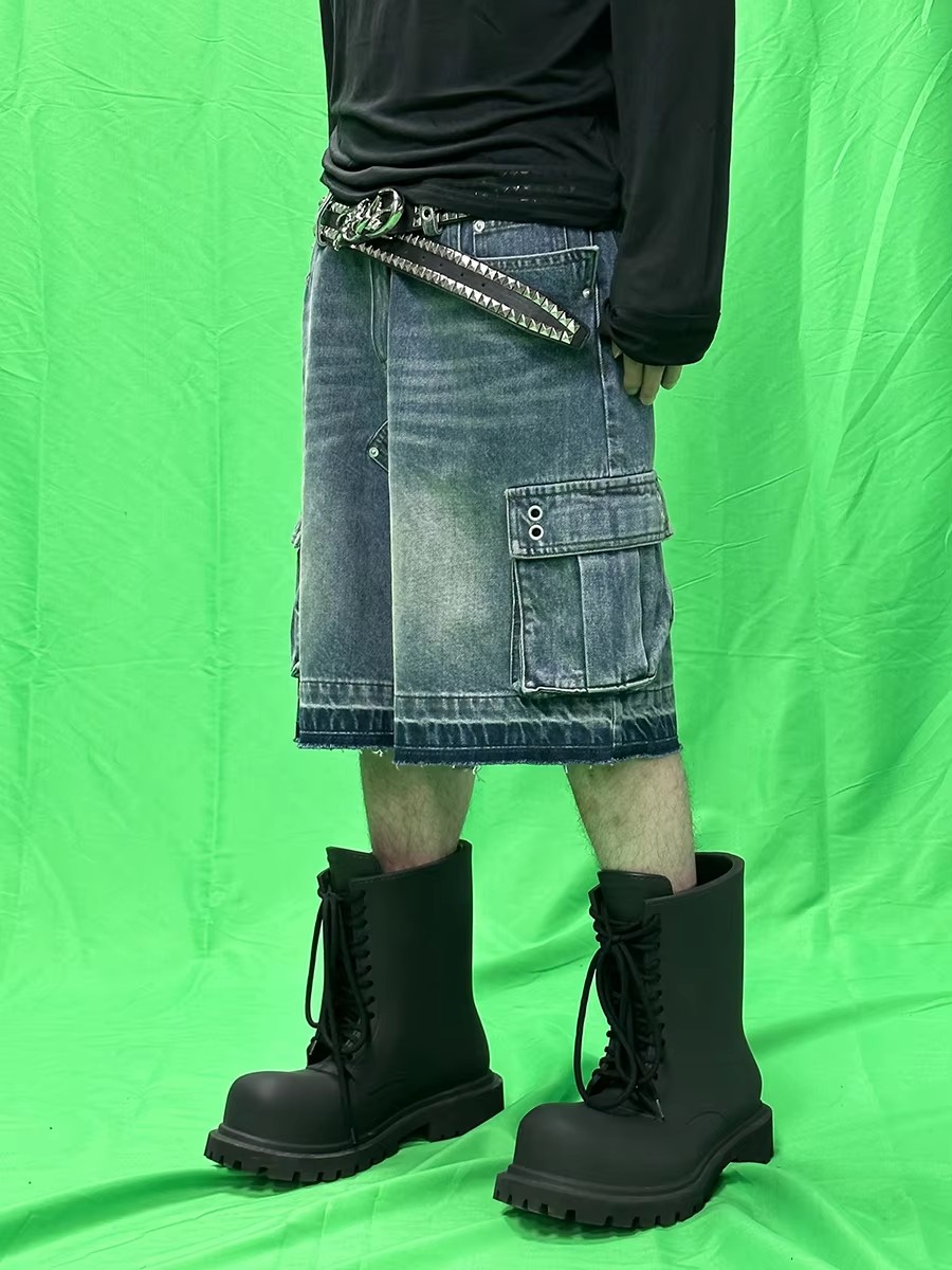 REDDACHIC Men Big Pockets Whis - Shorts Denim Frayed 리뷰 및 가격