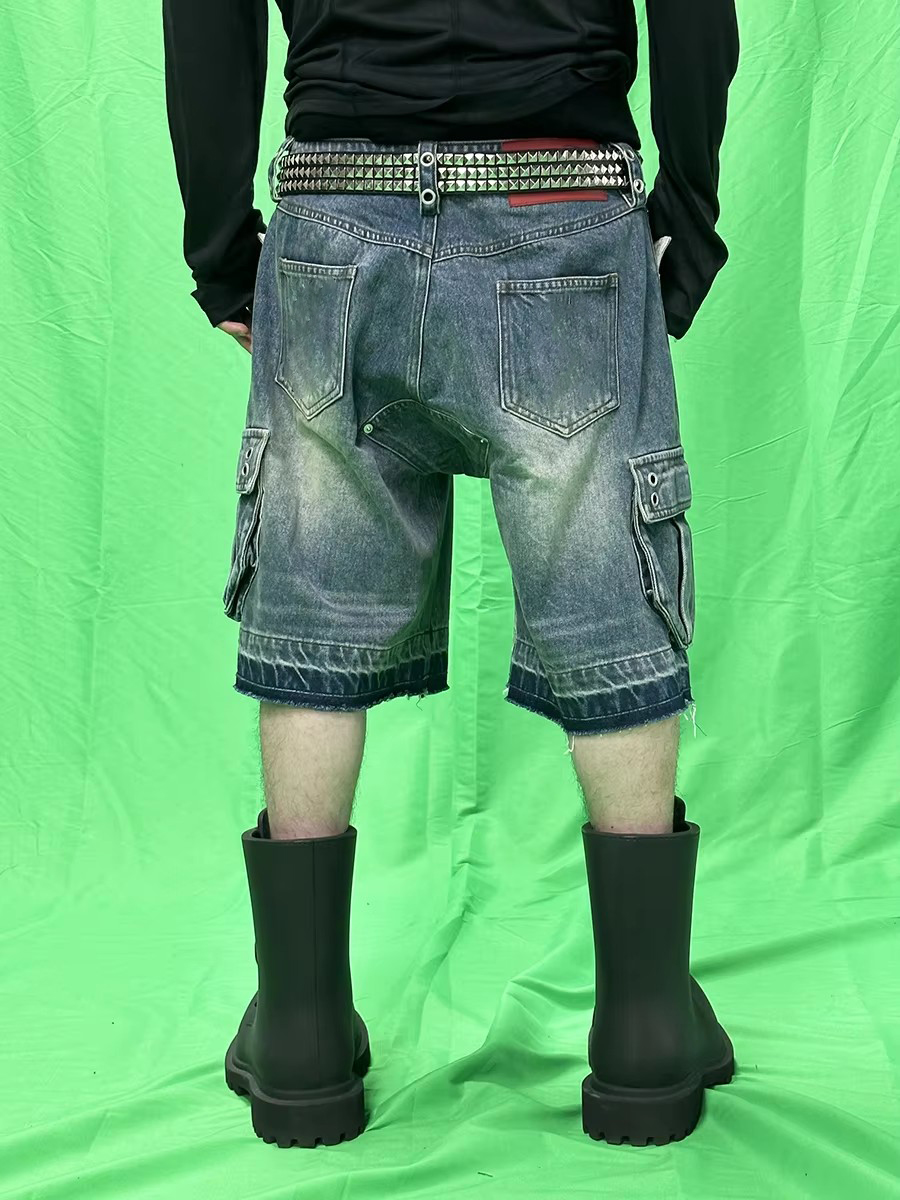 REDDACHIC Men Big Pockets Whis - Shorts Denim Frayed 리뷰 및 가격