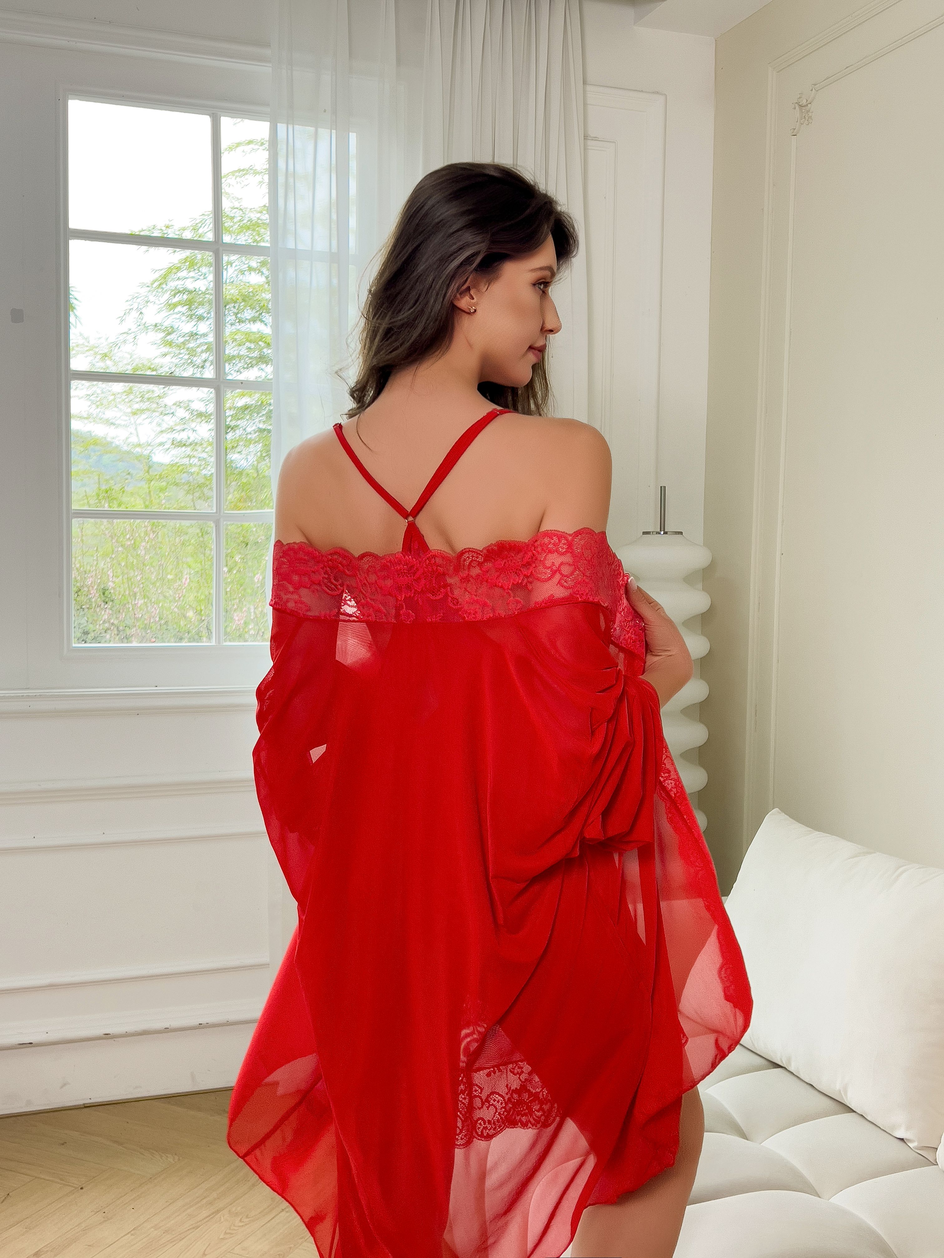 Plus Size Women Sexy Red Sheer - Kimono Sheer Floral 리뷰 및 가격