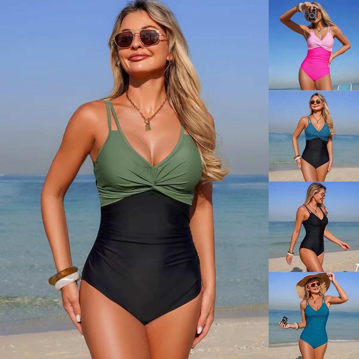 V Neck Twist Front One Piece S - Swimsuit Bikini Ruched 리뷰 및 가격