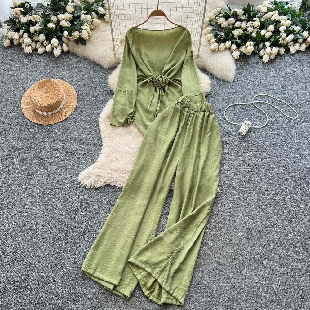 Two Pieces Women Pant Sets Sol - Linen Pant Wide 리뷰 및 가격