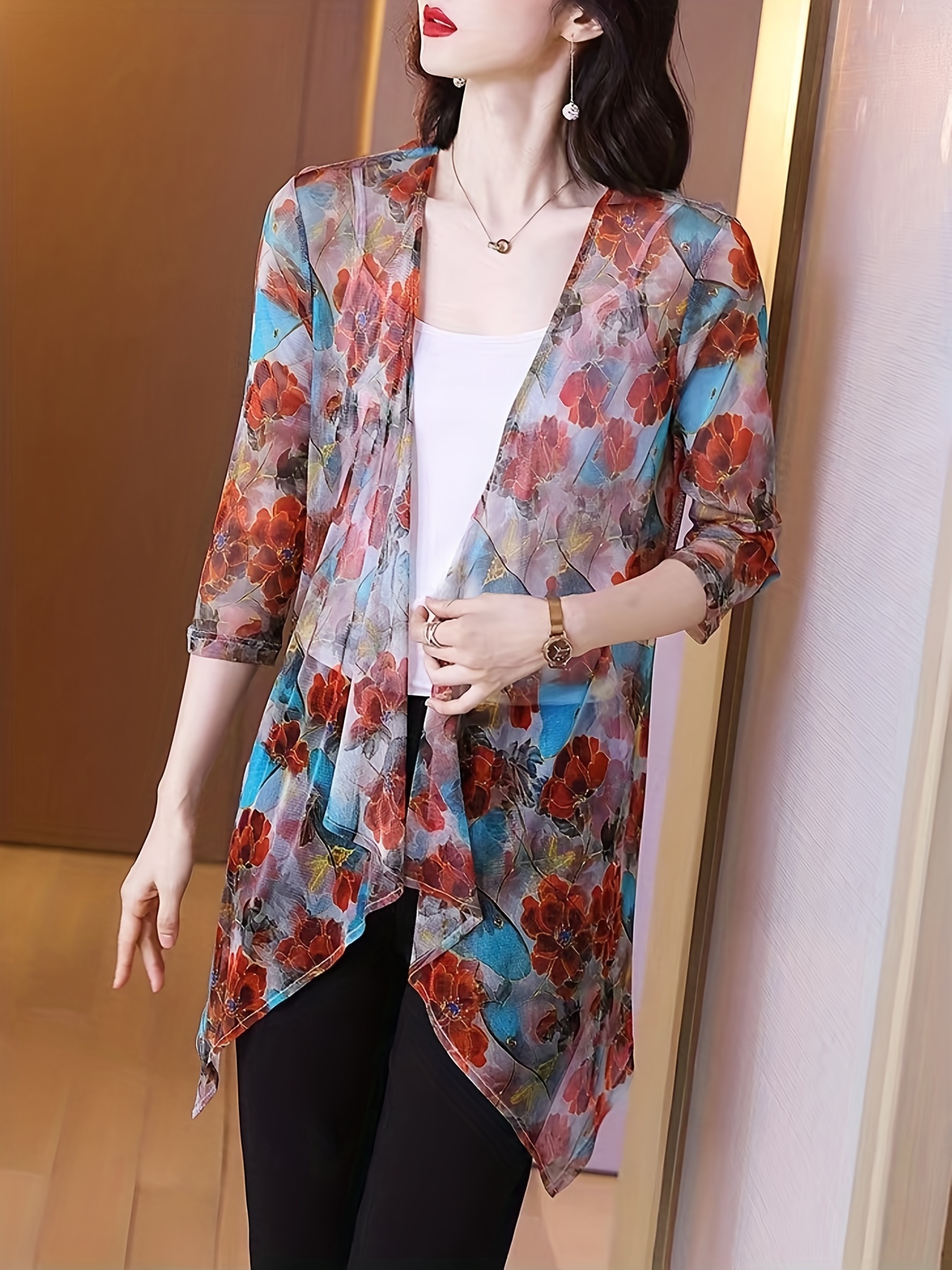 Women's Elegant Sheer Mesh Car - Kimono Sheer Floral 리뷰 및 가격