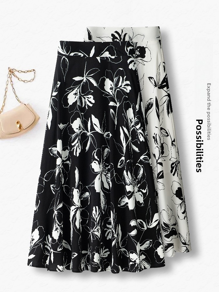 Summer Thin High Waist A-Line  - Midi Skirt Floral 리뷰 및 가격