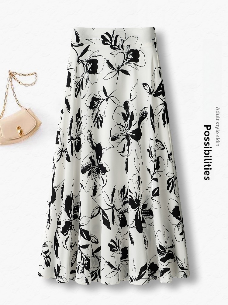 Summer Thin High Waist A-Line  - Midi Skirt Floral 리뷰 및 가격