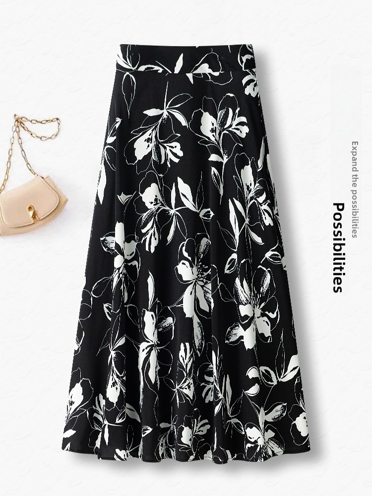 Summer Thin High Waist A-Line  - Midi Skirt Floral 리뷰 및 가격