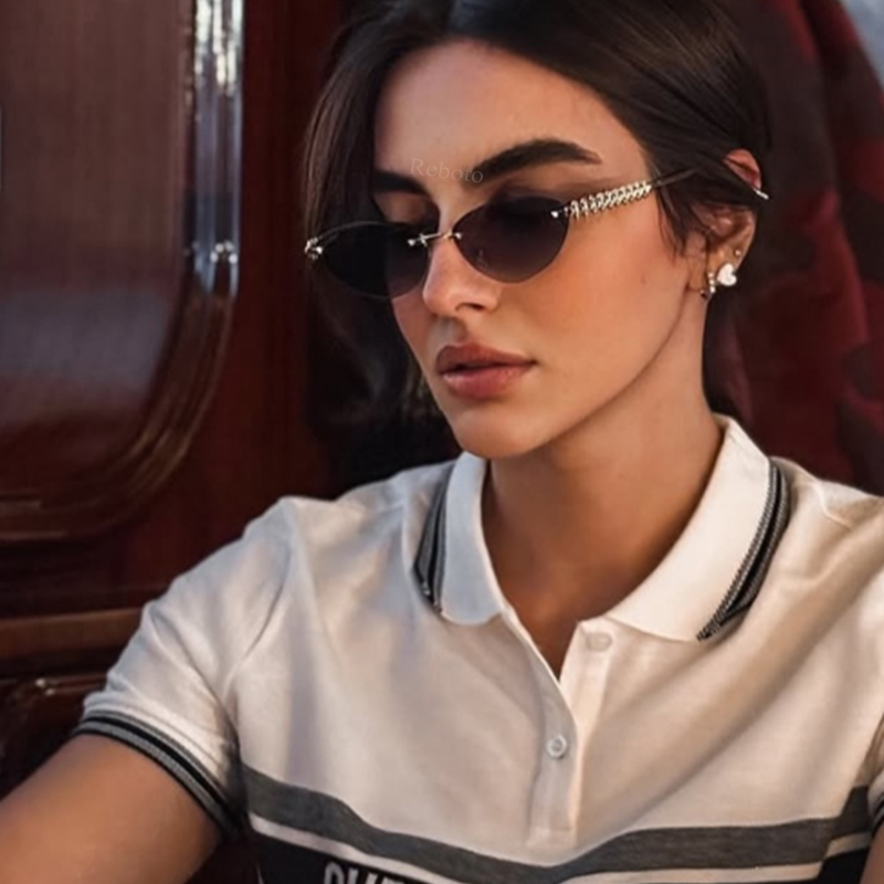 New Cat Eye Rivet Rimless Sung - Sunglasses Cat Eye 리뷰 및 가격