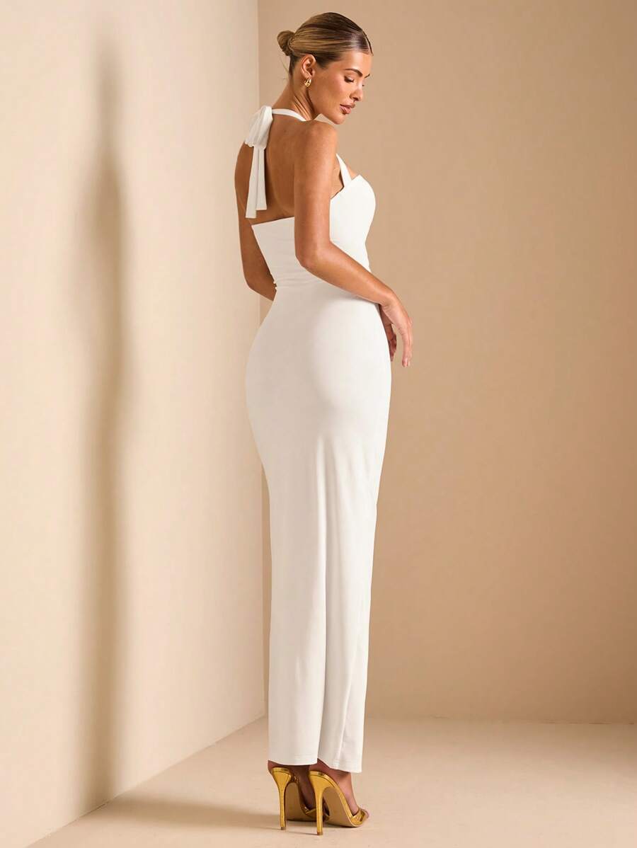 White Cut Out Halter Neck Fitt - Maxi Dress Halter 리뷰 및 가격