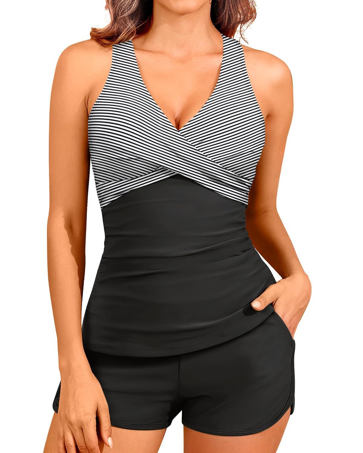 Woman Tankini With Shorts Slee - Swimsuit Bikini Ruched 리뷰 및 가격