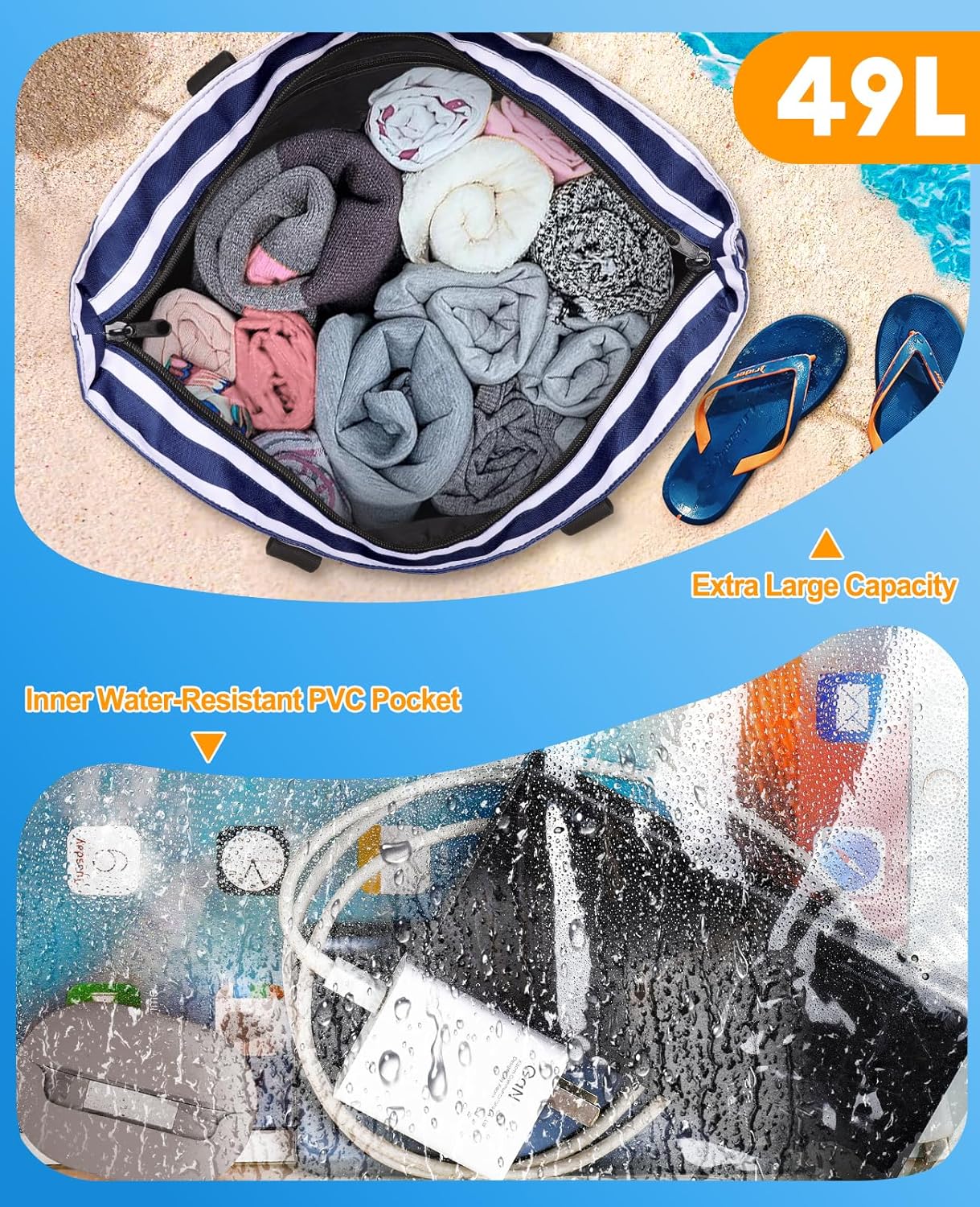 Beach Bag with Cooler, 49L Wat - Tote Bag Beach 리뷰 및 가격