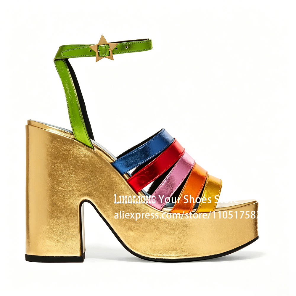 Multicolor Strappy Chunky Heel - Sandal Strappy Heeled 리뷰 및 가격