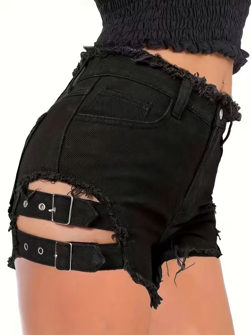 Women's Black Denim Shorts Low - Shorts Denim Frayed 리뷰 및 가격