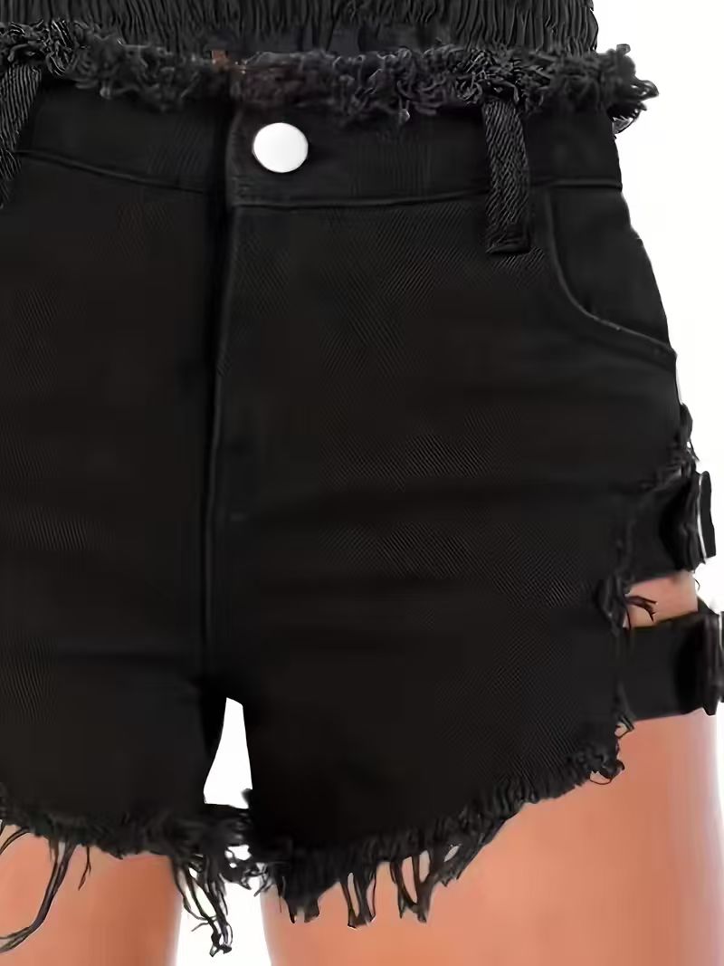 Women's Black Denim Shorts Low - Shorts Denim Frayed 리뷰 및 가격