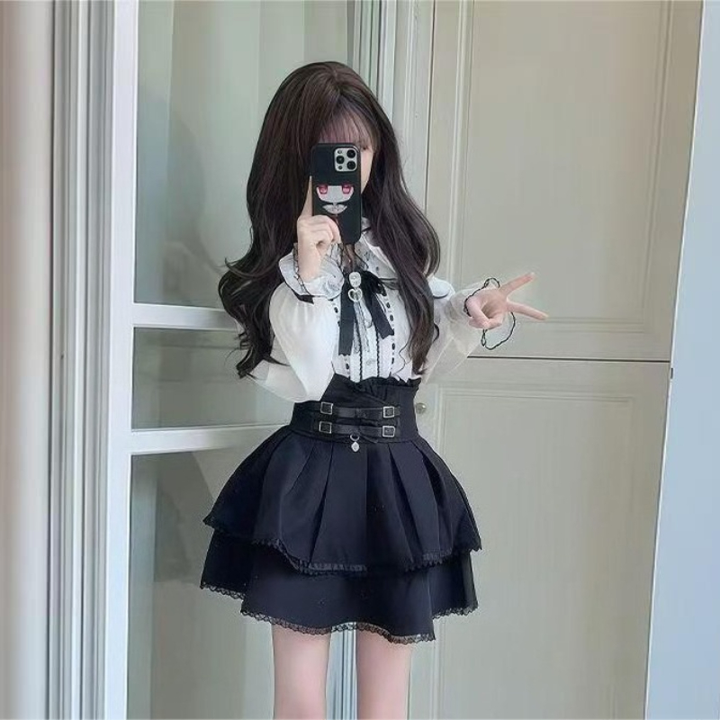 Japanese Gothic Y2k Lolita Sty - Blouse Off Shoulder 리뷰 및 가격