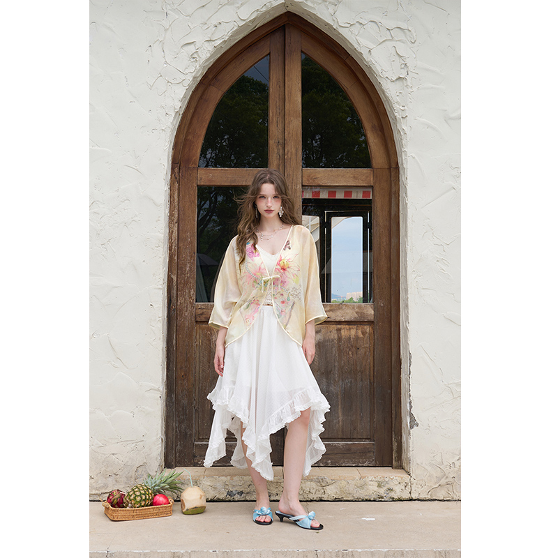 ELFSACK New Chinese Frog Butto - Kimono Sheer Floral 리뷰 및 가격