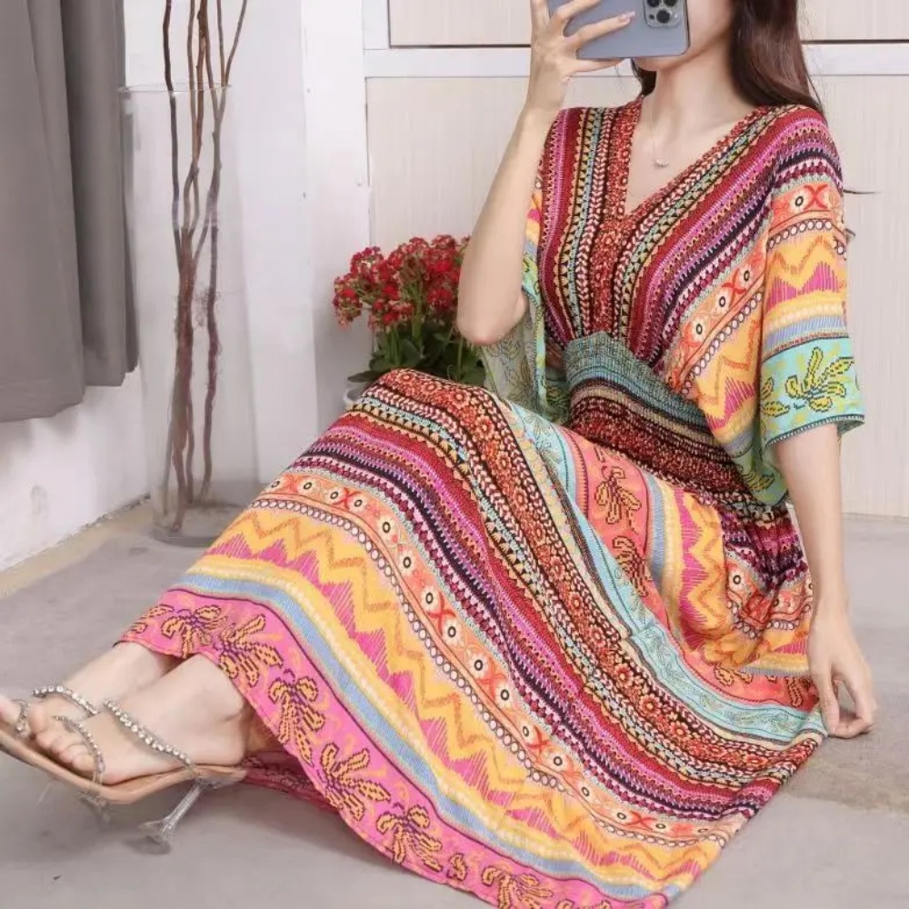 Colorful Casual Holiday Dress  - Midi Skirt Floral 리뷰 및 가격
