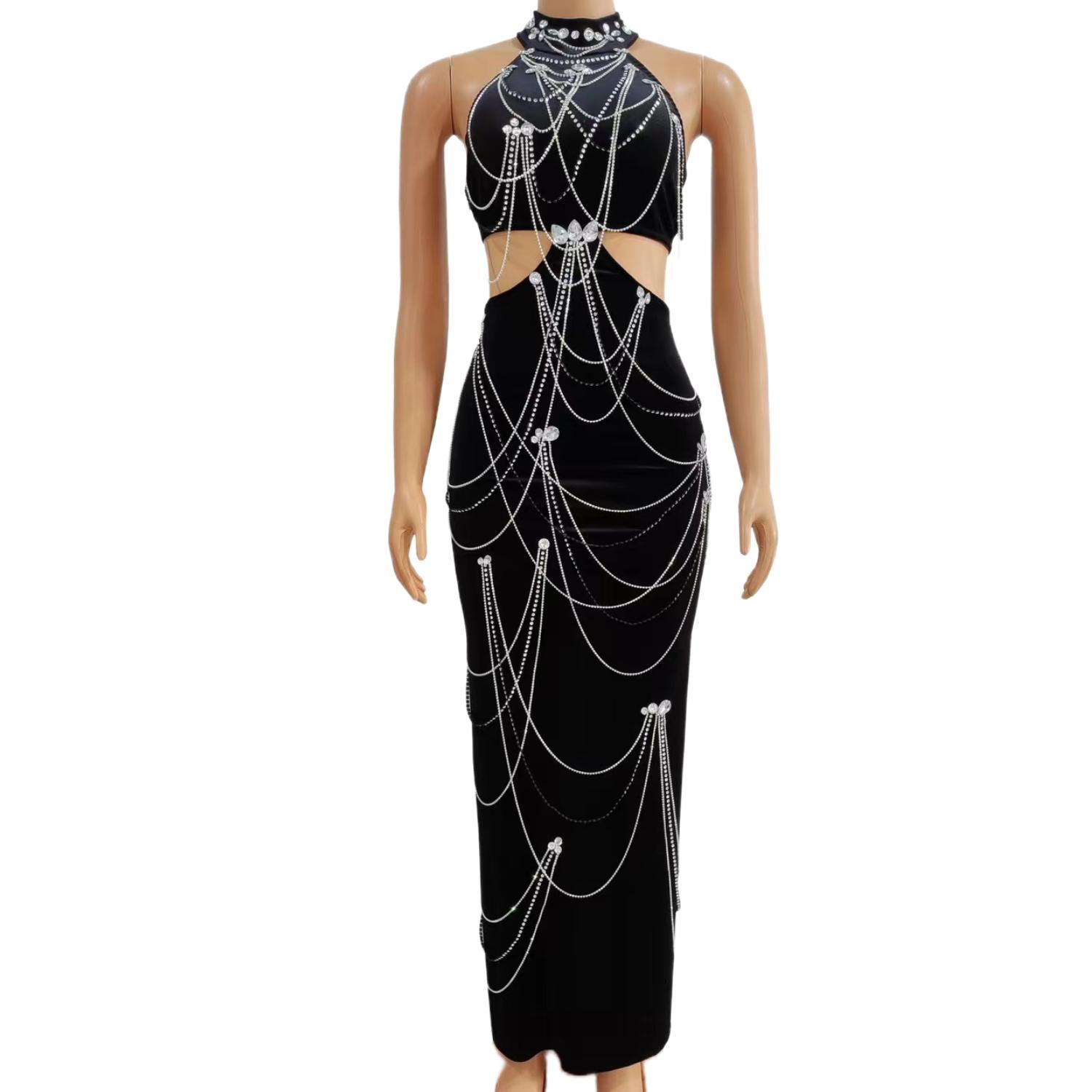 Zuanlianhei Luxury Black Velve - Maxi Dress Halter 리뷰 및 가격