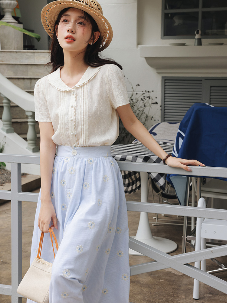 Vintage White Shirt Floral Emb - Midi Skirt Floral 리뷰 및 가격