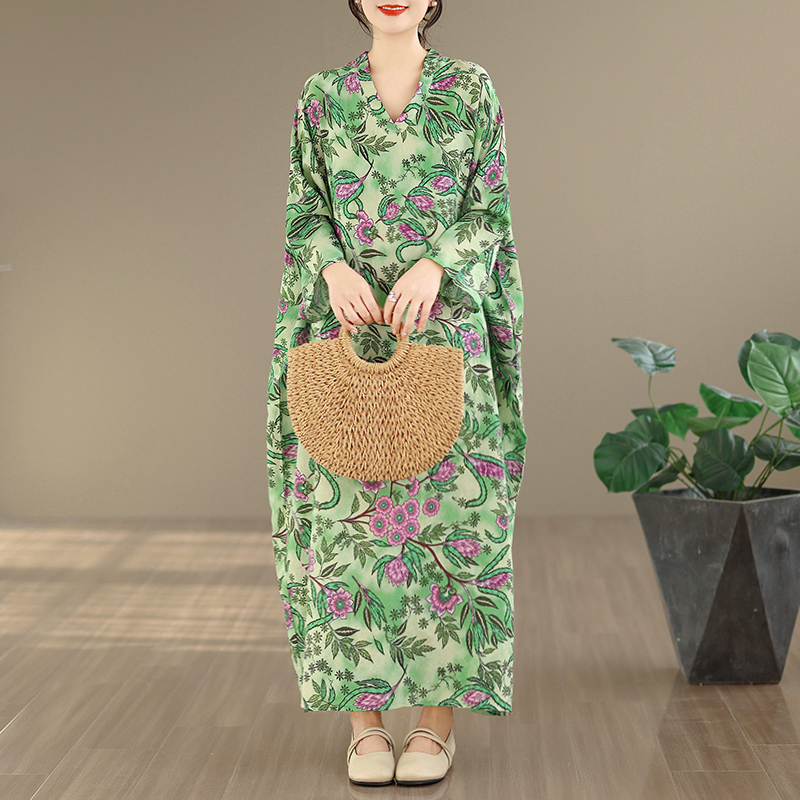 Large Size Floral Print Vacati - Linen Dress Wrap 리뷰 및 가격