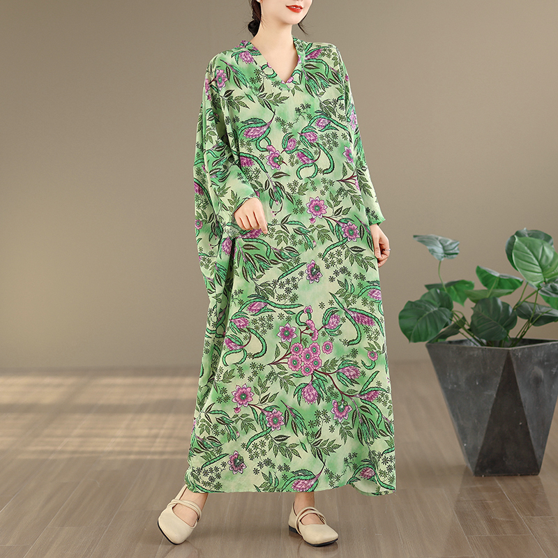 Large Size Floral Print Vacati - Linen Dress Wrap 리뷰 및 가격
