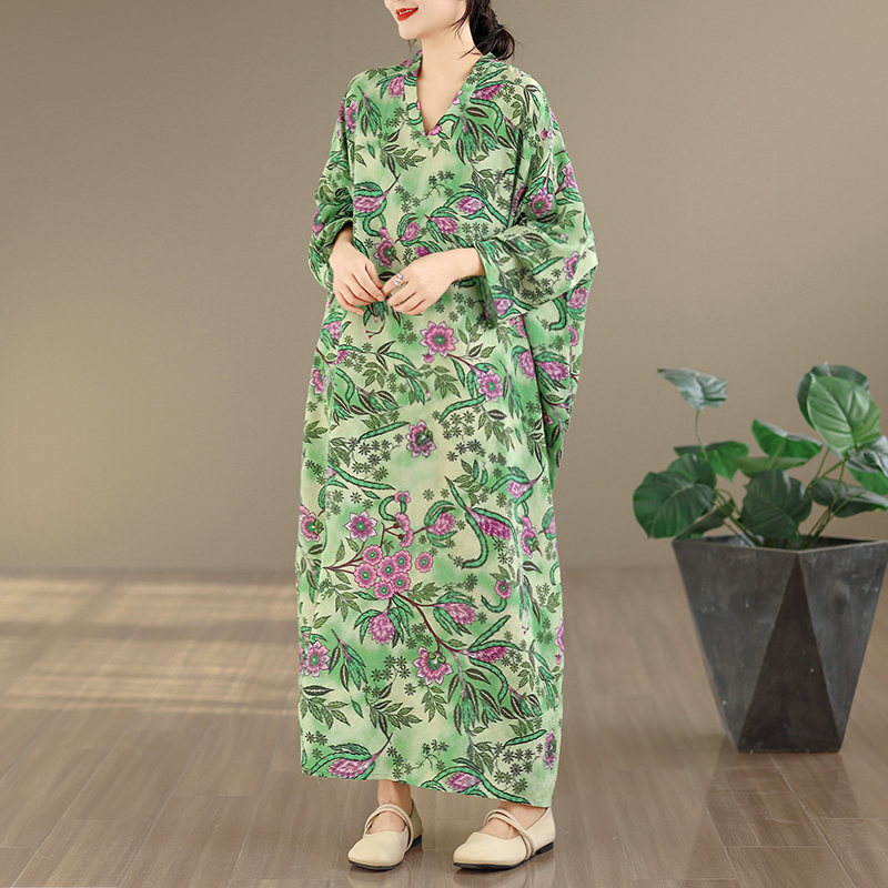 Large Size Floral Print Vacati - Linen Dress Wrap 리뷰 및 가격