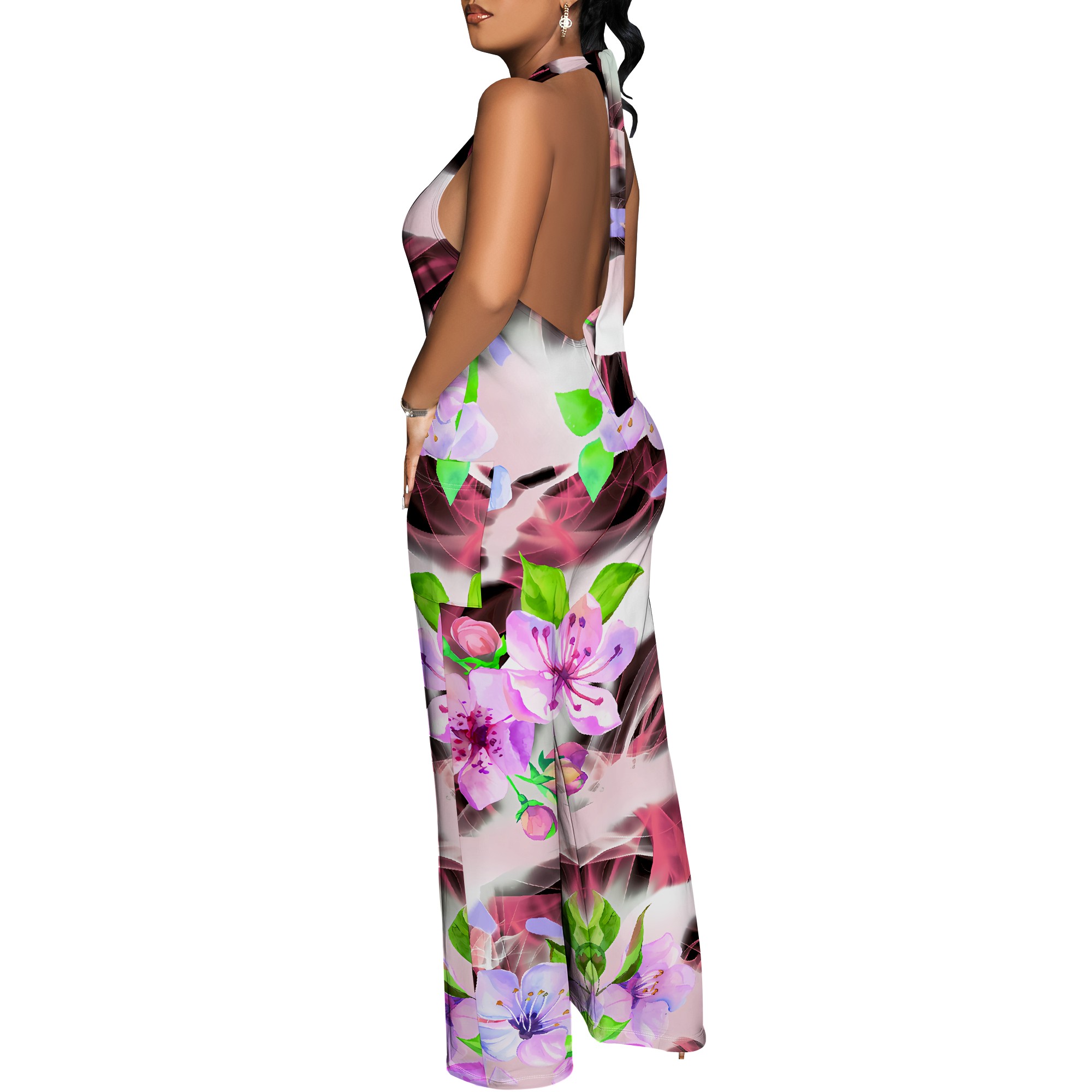 Floral Print Halter Jumpsuit - - Romper Floral Print 리뷰 및 가격