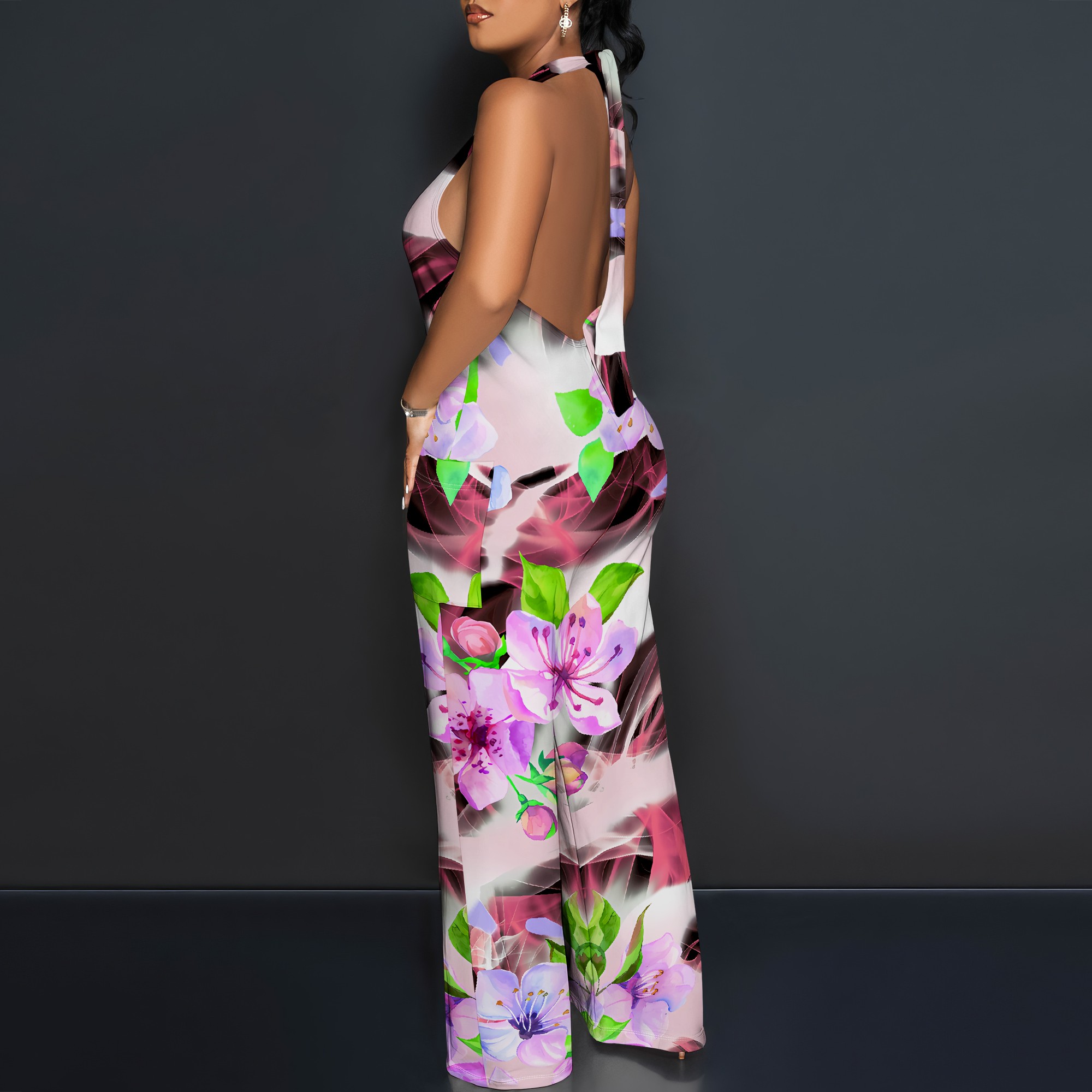 Floral Print Halter Jumpsuit - - Romper Floral Print 리뷰 및 가격