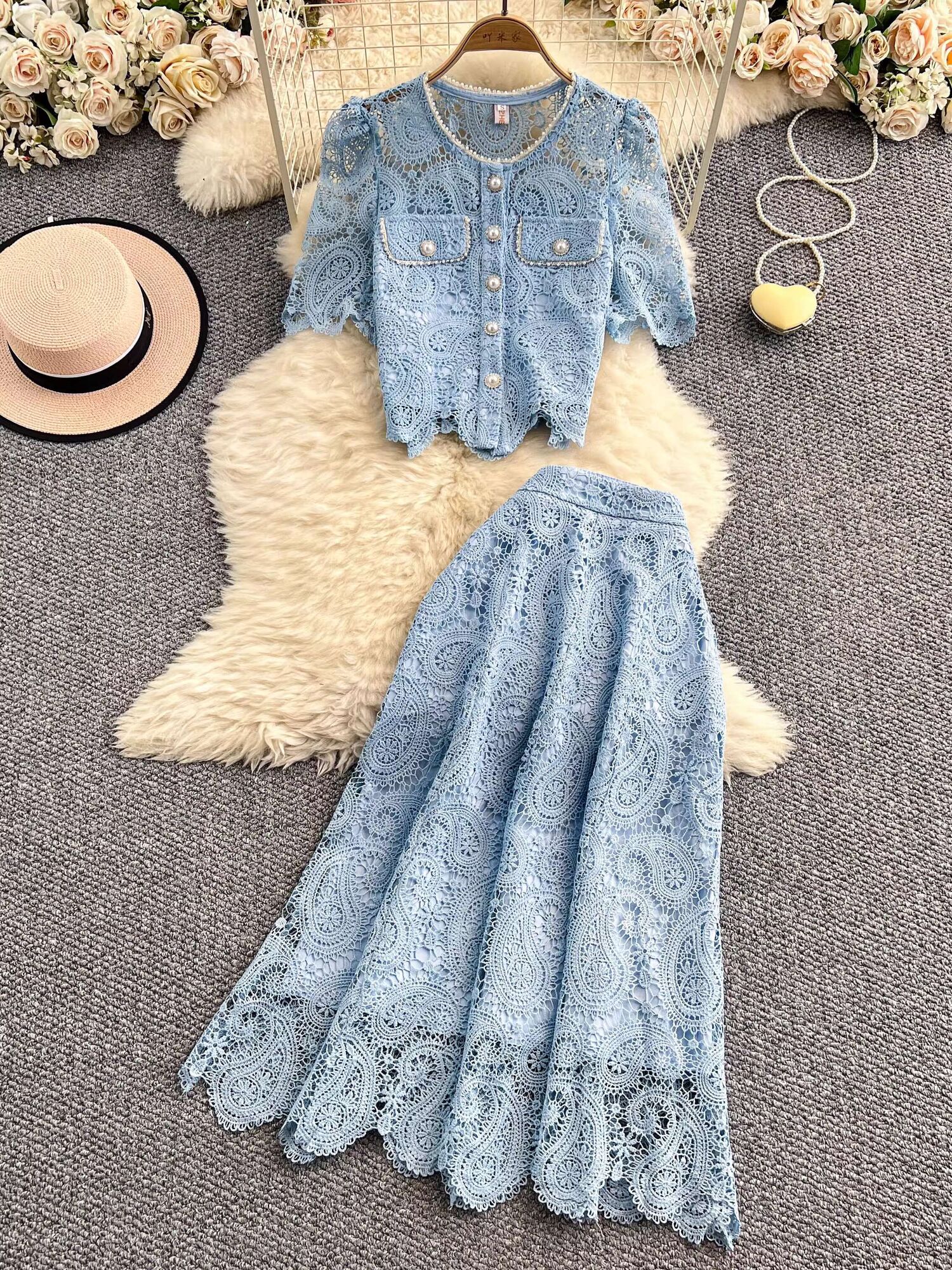 Elegant Pearl Long Dress Suits - Midi Skirt Floral 리뷰 및 가격