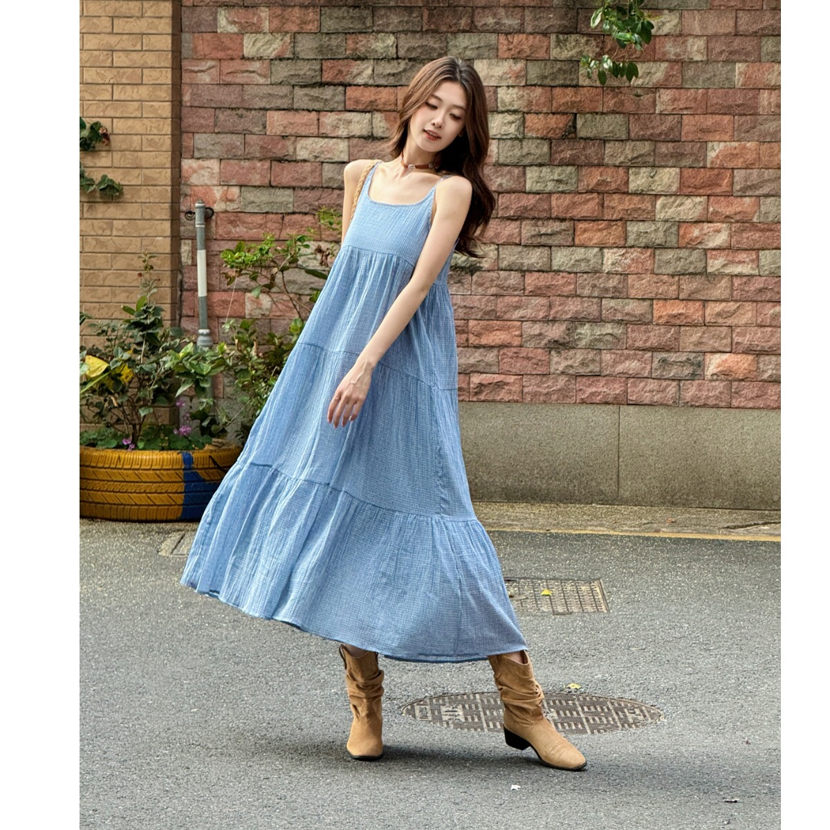 Elegant Blue Plaid Cotton Line - Linen Dress Wrap 리뷰 및 가격