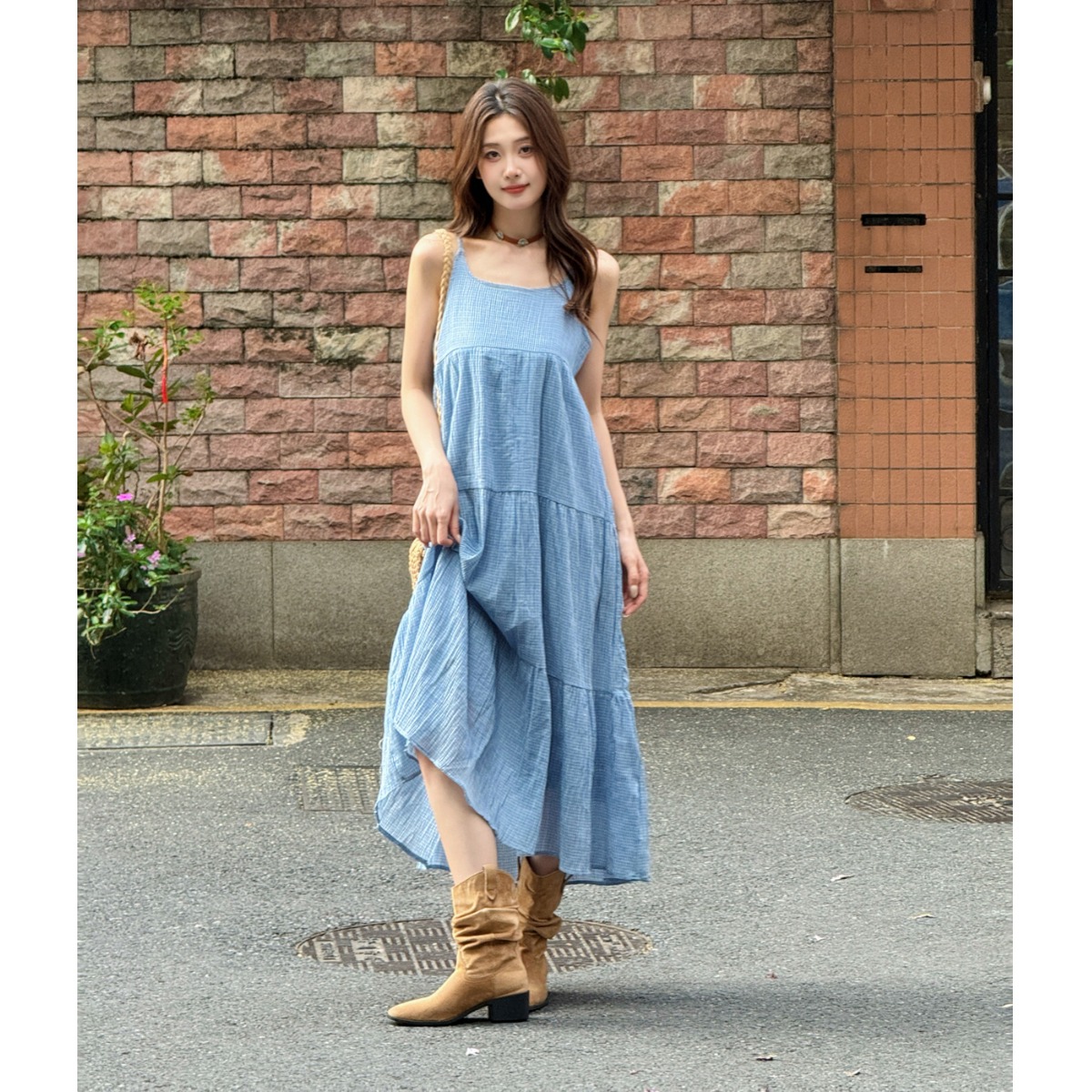 Elegant Blue Plaid Cotton Line - Linen Dress Wrap 리뷰 및 가격