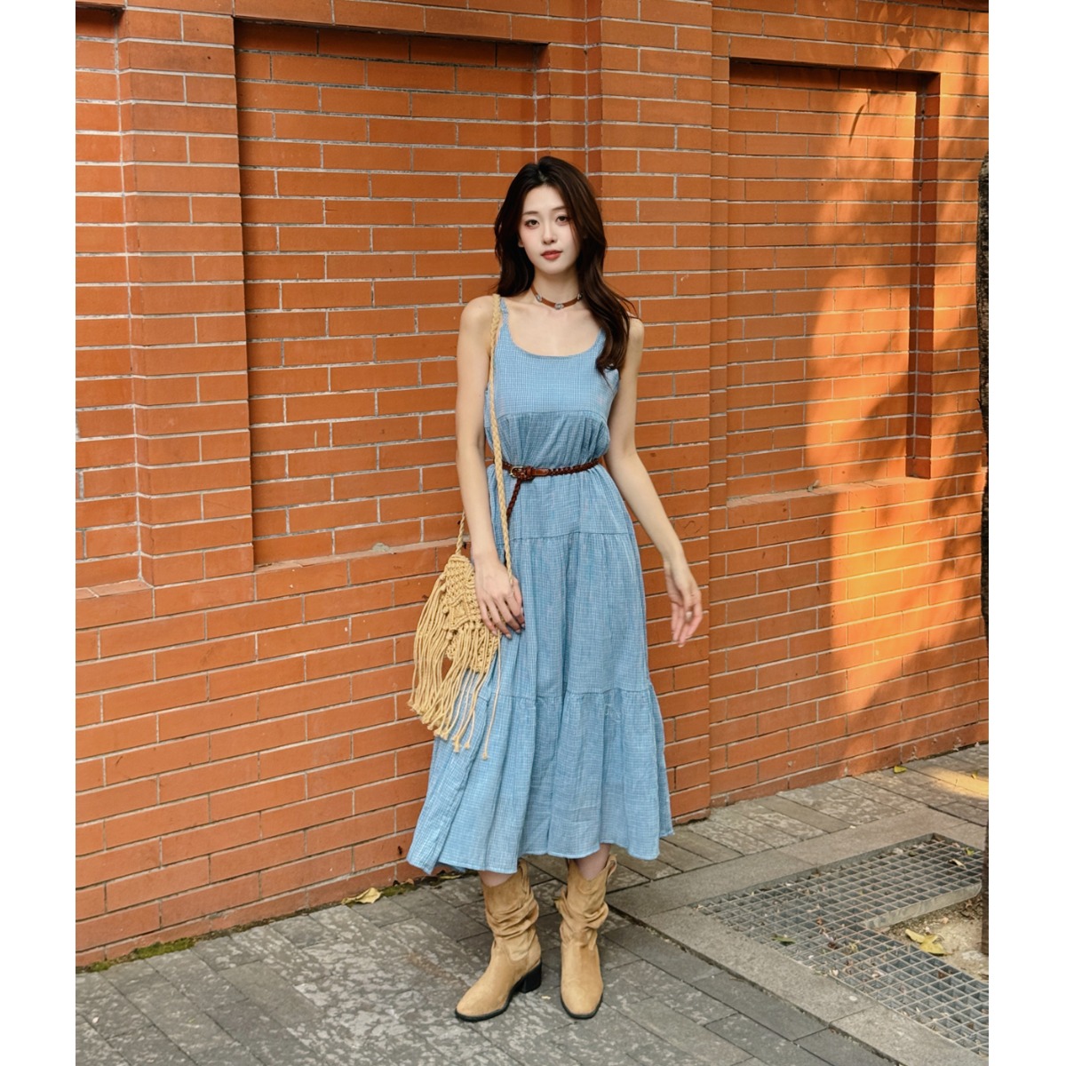Elegant Blue Plaid Cotton Line - Linen Dress Wrap 리뷰 및 가격