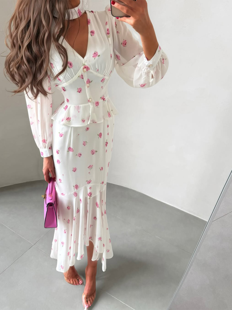 Women White Pink Floral Choker - Midi Skirt Floral 리뷰 및 가격