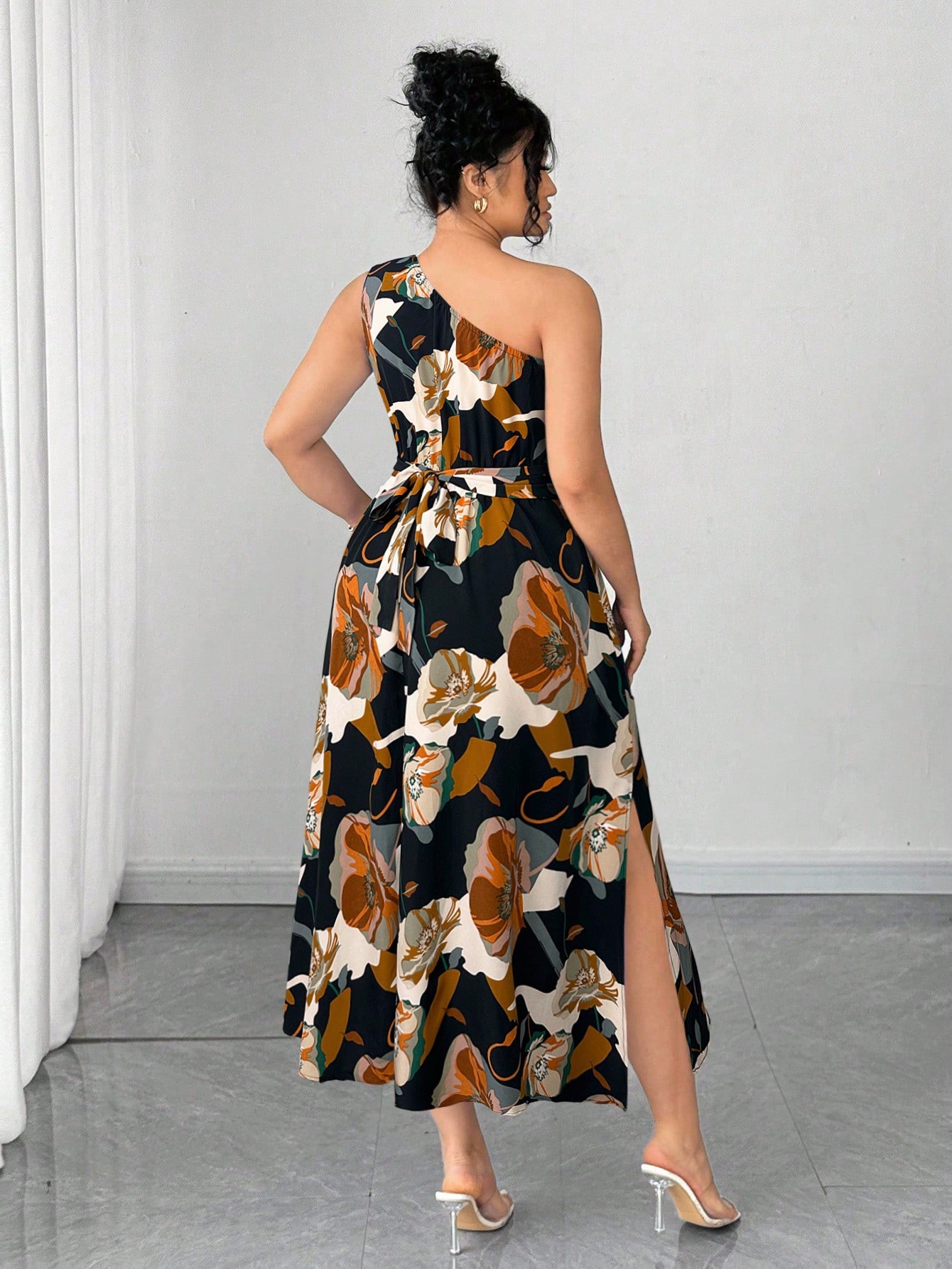 Asymmetrical One-Shoulder Flor - Midi Skirt Floral 리뷰 및 가격