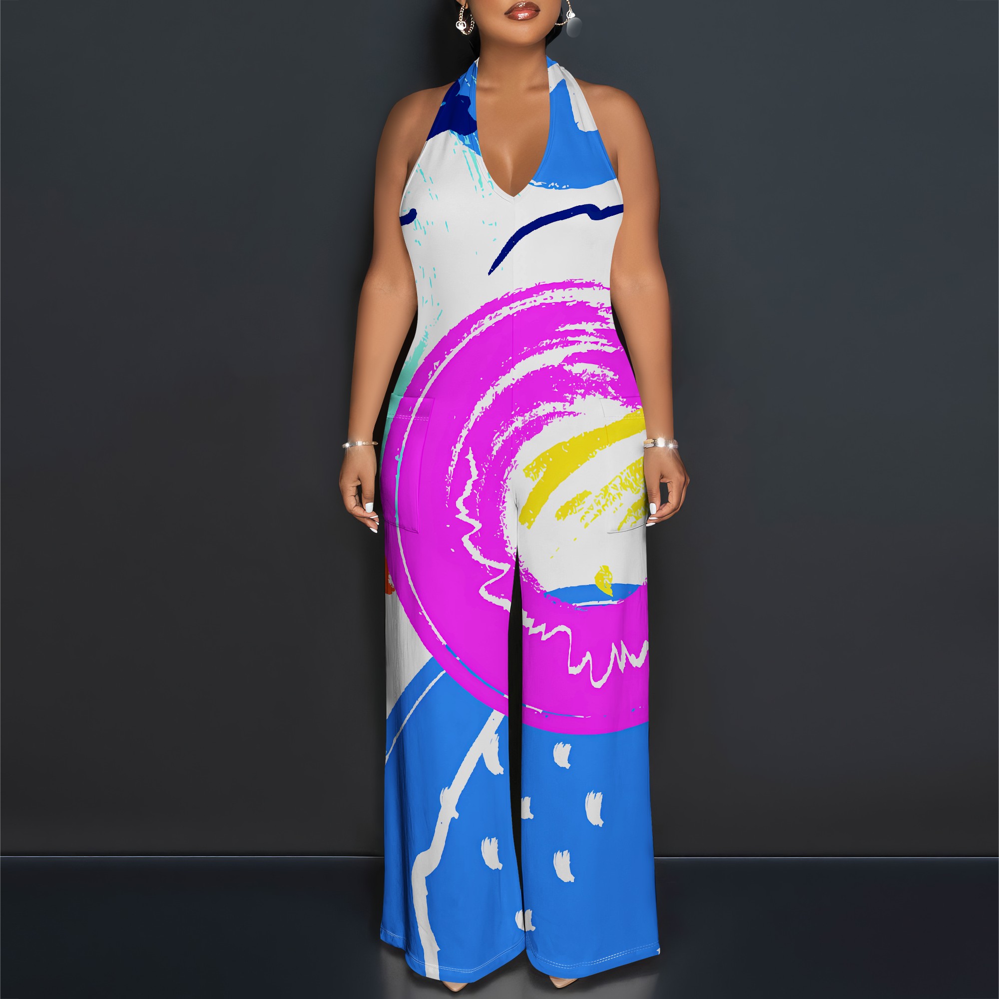 Bold Abstract Brushstroke Halt - Maxi Dress Halter 리뷰 및 가격