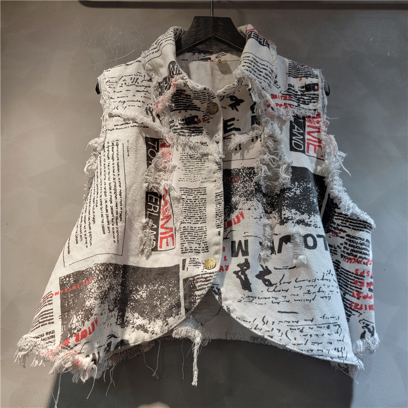 Chic Women Newspapers Letters  - Shorts Denim Frayed 리뷰 및 가격