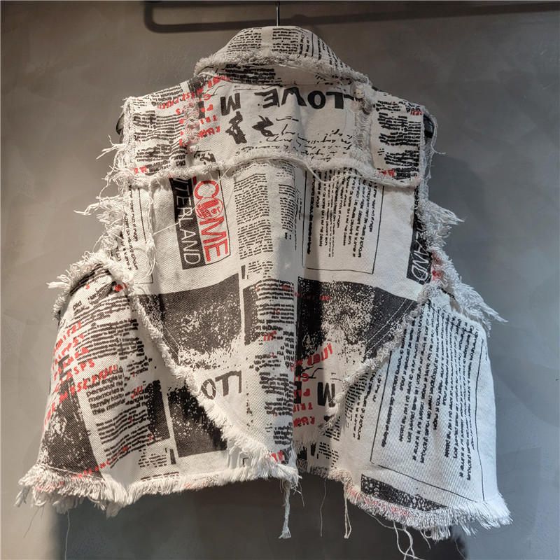 Chic Women Newspapers Letters  - Shorts Denim Frayed 리뷰 및 가격