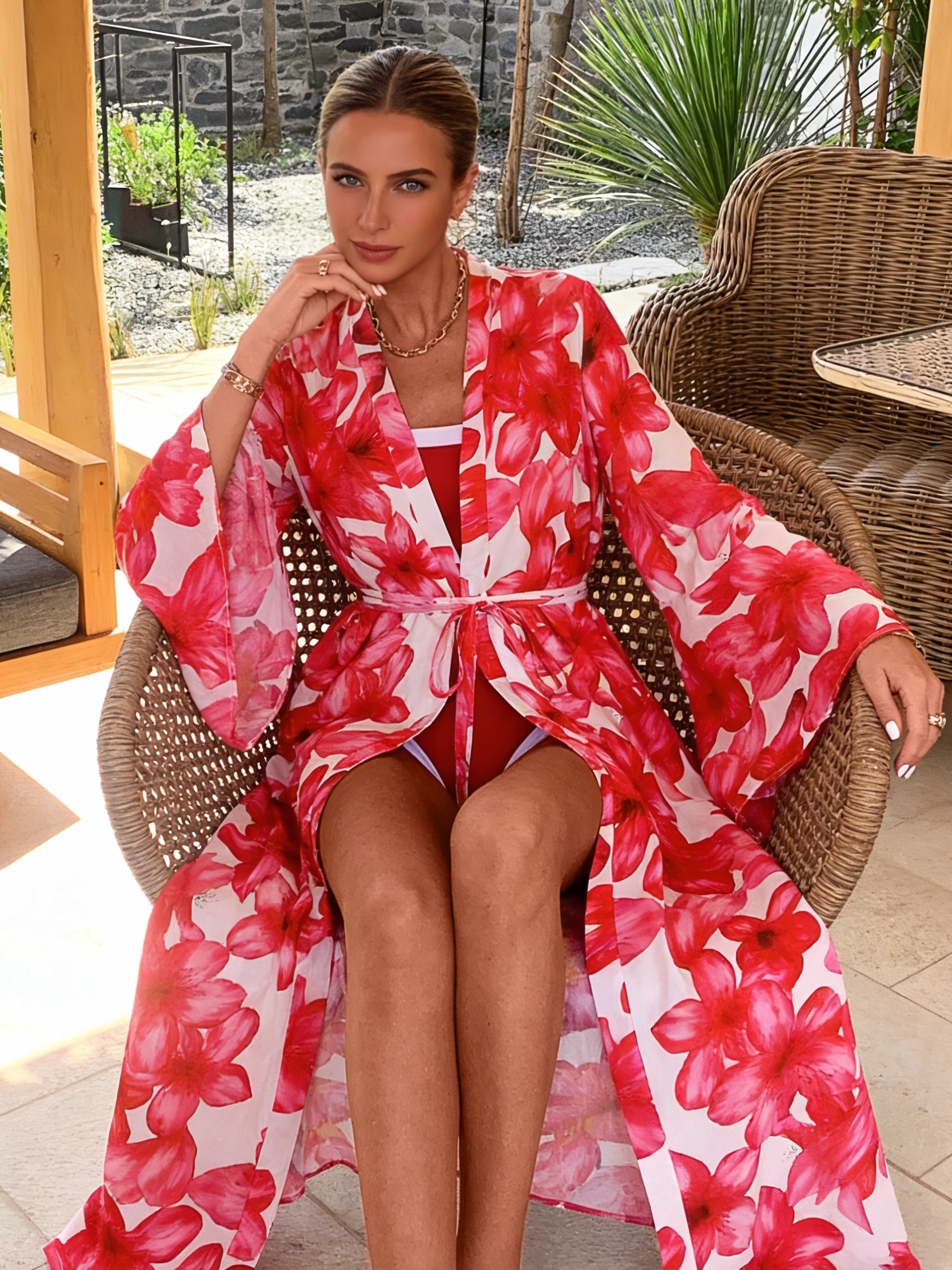 Women's Red Floral Kimono Robe - Kimono Sheer Floral 리뷰 및 가격