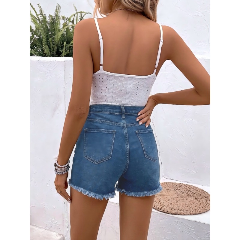 Women's High Waist Denim Short - Shorts Denim Frayed 리뷰 및 가격