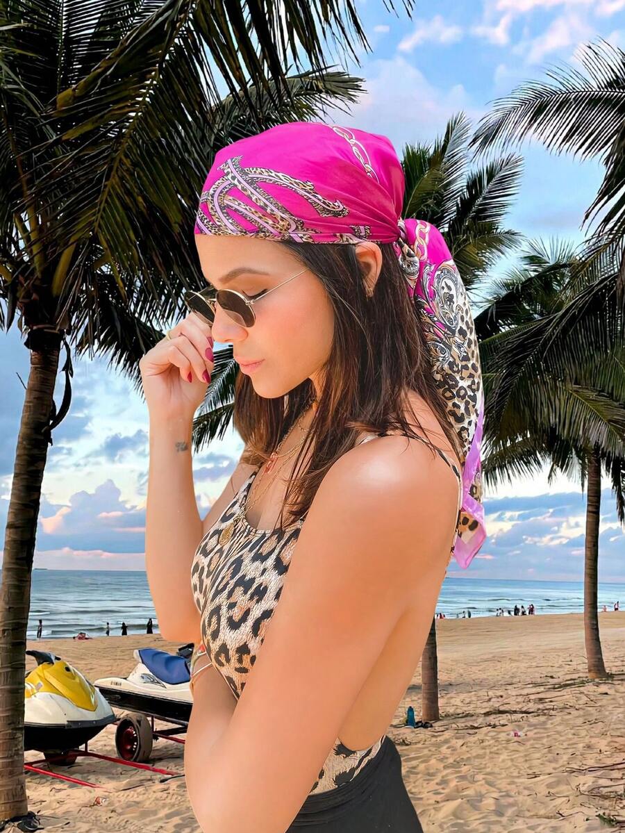 1pc Leopard Print Chain & Flor - Headband Summer Knit 리뷰 및 가격