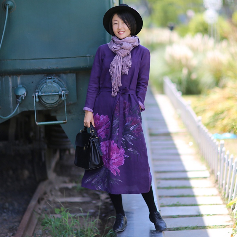 Warm Cotton Linen Peony Print  - Linen Dress Wrap 리뷰 및 가격