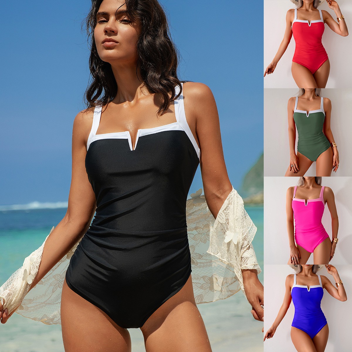 Swimwear Woman One Piece Swims - Swimsuit Bikini Ruched 리뷰 및 가격