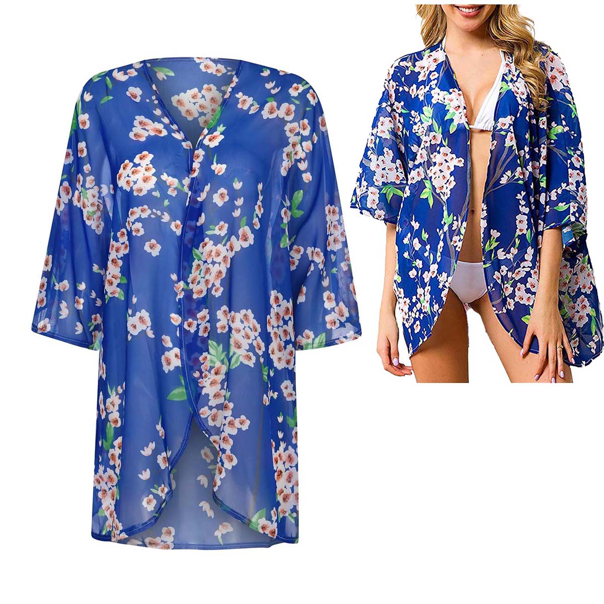 Women's Loose Sheer Chiffon Ki - Kimono Sheer Floral 리뷰 및 가격
