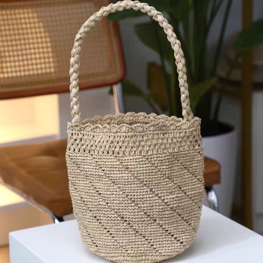 Handmade Crochet Straw Bucket  - Crochet Bag Raffia 리뷰 및 가격