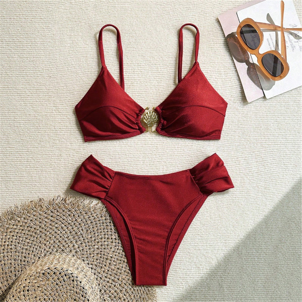 Metal Shell Ring Swimwear Sexy - Swimsuit Bikini Ruched 리뷰 및 가격